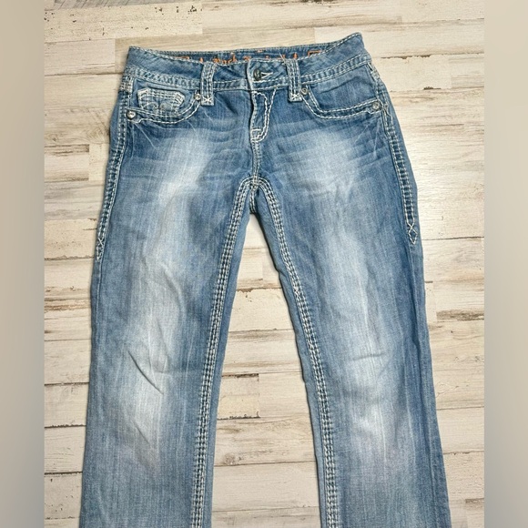 Rock Revival Alanis Capri Blue Denim Embellished Pockets Jeans Size 27x28 - Picture 3 of 12